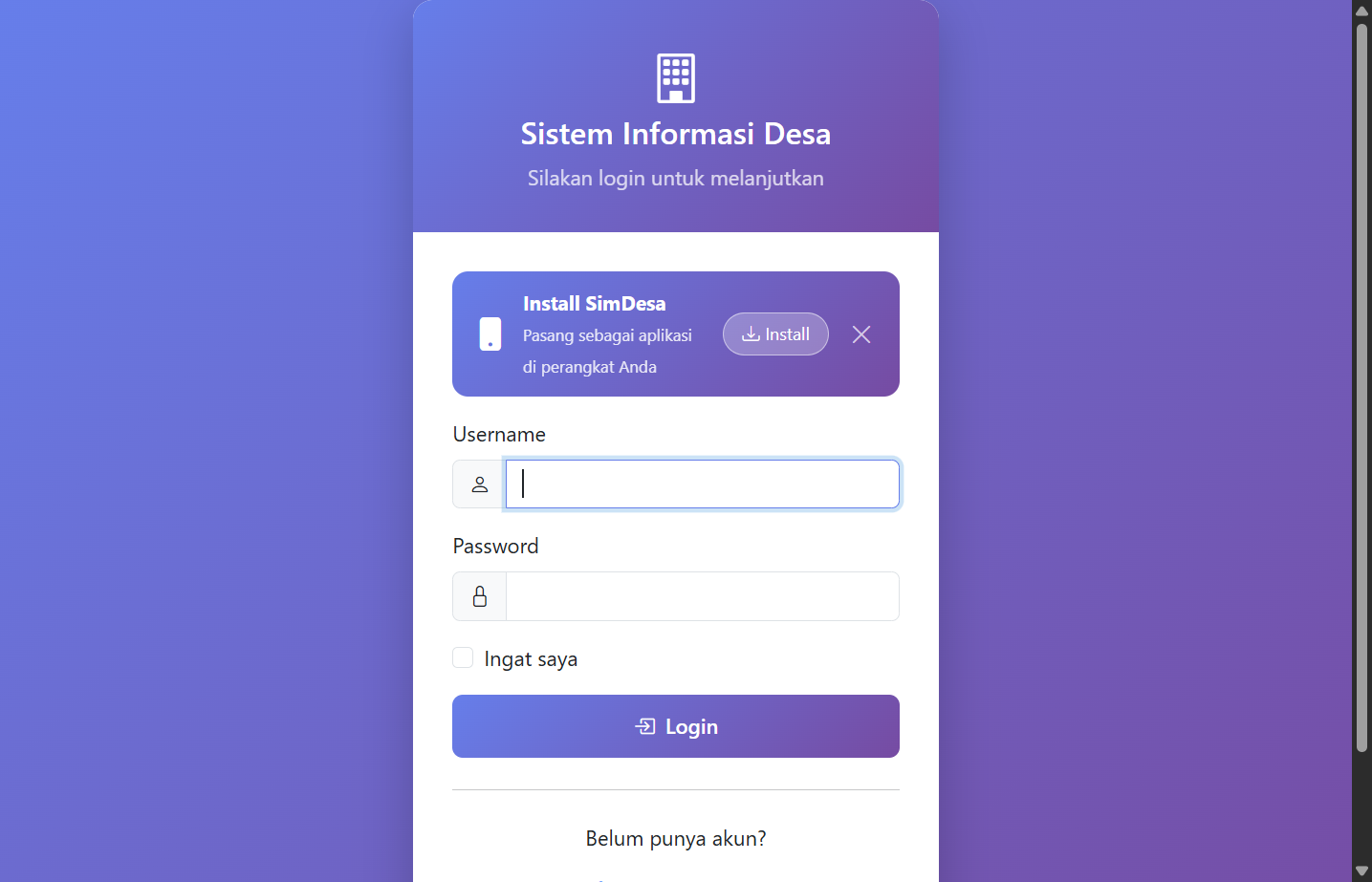 Halaman Login SimDesa