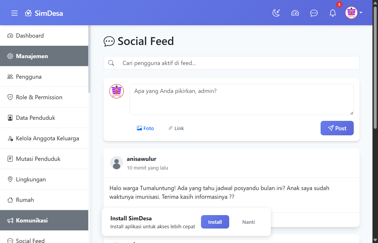 Social Feed Desa