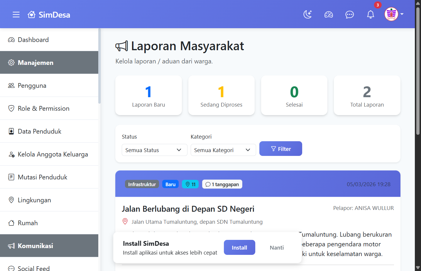 Laporan Masyarakat Admin